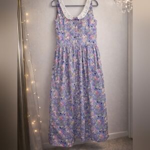 True Vintage Petite Floral Midi Dress Lace Collar Cottagecore Prairie P